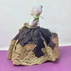 Vintage Porcelain Half Doll Pin Cushion Black Lace Skirt Sewing Collectible