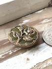 Antique Late 1800 s Victorian Perfume Button Signed Floral Metal Shank Gold Tone