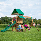 Cedar Wood Swing Set Slide Play Deck Rock Wall Ladder Outdoor Backyard Play Set