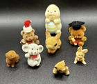 Vintage Flocked Figures Lot Of 8 Felt Teddy Bear Puppy Dogs Bunny Mouse Figurine