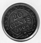 1904h Newfoundland 20 Cents Silver Coin - F