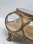 Vintage Ormolu Filigree Beveled Glass Jewelry Casket Velvet Bottom