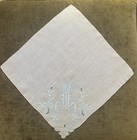 Vintage Hanky Handkerchief  Madeira Embroidered Monogram M Bridal Wedding Blue