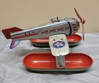 Rare Vintage 1950   s J  Chein   Co  Tin Litho Wind-up Seaplane Working Toy Nice 