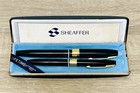 Vintage Sheaffer 550 Black 14k Gold Nib Fountain Pen And Pencil Set W case  read