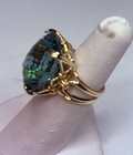 Vintage 18k Yellow Gold Green Quartz Cocktail Ring Size 5