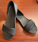 Crocs Lina Flats Sandals Shoes Womens 10 Embellished Dorsay Open Toe Black
