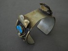 Southwest Style Blue Turquoise Raised Spiders Soft Gold Tone Cuff Watch Bracelet