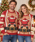 Funny Santa Clinging Ugly Christmas Sweater Fake Cardigan Sweatshirt Gag Gift
