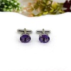 Amethyst Sterling Silver Cufflinks- Handmade Purple Oval Gemstone Gifts For Him
