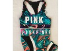 Victoria s Secret Pink Tropical Palm Hoodie Jacket Sports Bra Leggings Set L Nwt