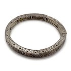 Textured Silver Tone Curved Crystal Rhinestone Bar Link Stretch Fashion Bracelet