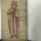 Vintage Persian Art Painting Woman On Leather Wood Scroll Wall Hanging Signed