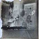 Antique Glass Photo Negative   Woman Reading In Book-filled Parlor - Cozy