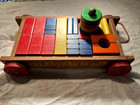 Vintage Collectible Playskool Wagon-with Wood Blocks-childrens Pull Toy-very Old