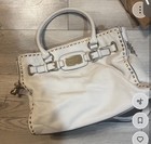 Vintage Michael Kors Cream Lg Satchel Purse Top Handles Crossbody Gold Hardware