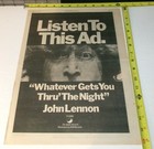 John Lennon Vintage Ad Advert 1974 Whatever Gets You Thru The Night Beatles Pop