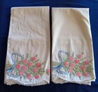 Vintage Set Pillowcases Pink Thistle Embroidery Crafts Cutter Cotton