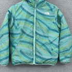 The North Face Jacket Girls M 10 12 Teal Reversible Stripe Hooded Zip Outdoor