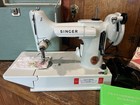 Stunning Vintage 221k Singer Featherweight Sewing Machine White celery Serviced