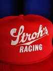 Vintage Strohs Beer Racing Hat Mesh Snap Back Cap Red Brewing Company Trucker 