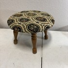 Vintage Empire Wood Co   Wool Needlepoint Foot Stool Floral Tapestry
