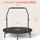 Foldable Fitness Trampoline With Adjustable Handrail 48 Inch Black Support 440lb