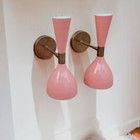 1950s Mid-century Modern Brass Pair Of  Vintage Wall Sconce Light Fixtures Lamp
