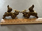 Pair Of Chinese Brass Guardian Lion Foo Dog Figurines Vintage
