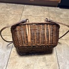 Vintage  Wicker Basket With Swing Handle Woven  Storage Large Market