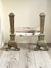 Antique Cast Iron   Brass Fireplace Andirons Ornate Classical Fire Dogs Pair