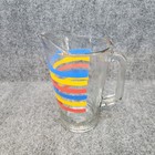 Libbey Mcm Vintage Bold Striped Pitcher 60 Oz Blue Yellow And Red Mid Century