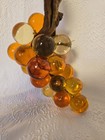 Vintage Mid Century Modern Lucite Acrylic Amber Grapes On Driftwood      Orange 