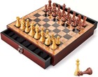 17in Wooden Chess Set Weighted Pieces 2 Drawers Extra Queens 3 75in King Board
