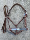 Horse Size Light Brown Western Show Halter W engraved Silver Overlay  Lead