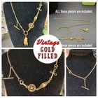 Vintage Gold Filled Watch Chain Necklace   T-bar  Fob  Cross  Charm Enhancer