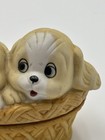 Vintage Kitschy Puppies In Basket Porcelain Lidded Candle Holder Trinket Box