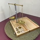 Vintage Brass Apothecary Balance Scale Set With Wood Case   Weights Gold Tone