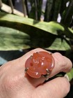 Antique 19thc Chinese Export Silver Carnelian Ring -carved Bat-auspicious Symbol