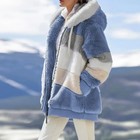 Women s Winter Hooded Coat Zipper Jacket Plaid Stitching Thick Warm Outerwear