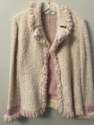 St John Collection Fringe Jacket Sz 14 Tweed Style Trim Accent With Knit Shell