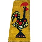Vintage 1970s Latch Hook Rooster Rug Wall Hanging Folk Art 46    Mustard Yellow  