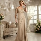 Champagne Beaded Lace Mother Of The Bride Dresses Elegant Plus Size Chiffon Half