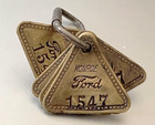 Vtg 5 Matched Tool Check Brass Tags  Ford Monroe  Mi Automotive Chassis Factory