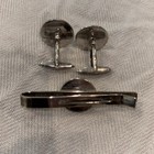 Antique Sterling Silver Black Onyx Saltwater Akoya Pearl Cufflinks And Tie Clip