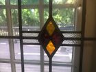 Pair Of Antique Stained Leaded Glass Windows  Euro Geometric Architectural