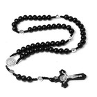 Saint St Benedict Wooden Rosary Black Wood Prayer Beads Crucifix Cross Jerusalem