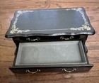 New In Box Black Wood Jewelry Box Mirror 2 Drawer Lined Trinket Vintage Gold
