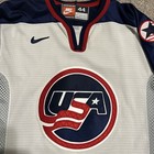 Nike 1998 Team Usa Hockey Jersey Olympics Men   s Size 44 White With Fight Strap