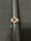 Nos Vintage 14k Gold Plated Red And Clear Cz Cocktail Ring Sz 5 25 Nwt